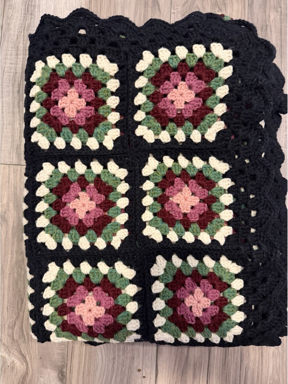 Vintage Hand Crocheted Granny Square Afghan Blanket Cottagecore Throw 45"x74" - Picture 7 of 7